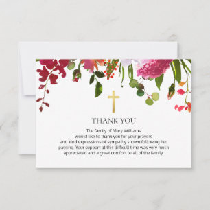 Tarjeta De Agradecimiento Funeral conmemorativo cristiano de las flores silv