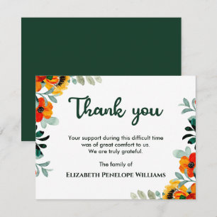 Tarjeta De Agradecimiento Funeral conmemorativo de la acuarela floral de col