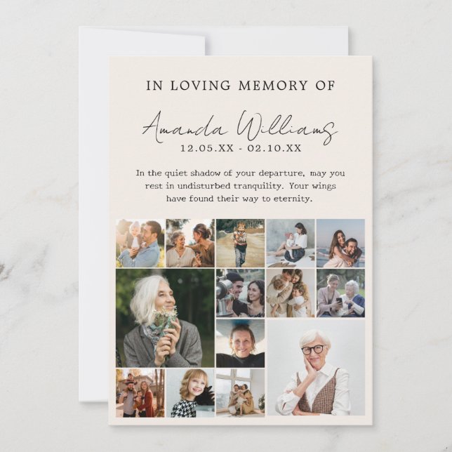 Tarjeta De Agradecimiento Funeral conmemorativo de la foto - 15 Collages de  (Anverso)