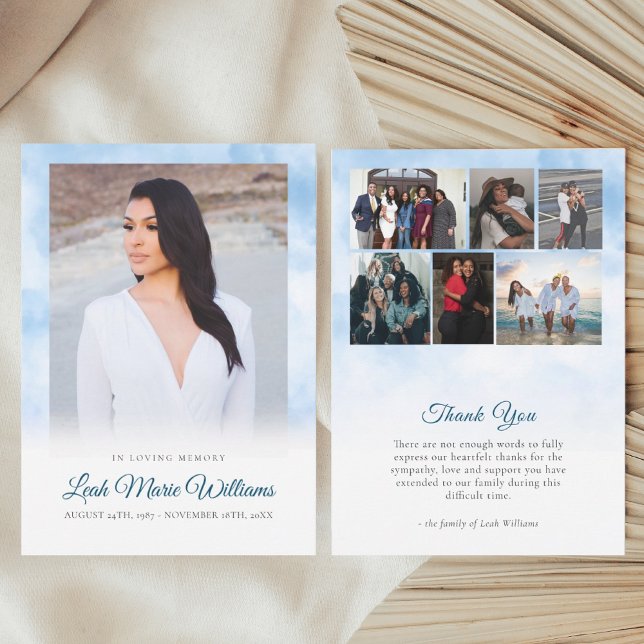 Tarjeta De Agradecimiento Funeral conmemorativo de las nubes azules modernas (Subido por el creador)