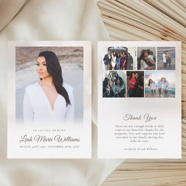 Tarjeta De Agradecimiento Funeral conmemorativo de las nubes Beige modernas (Subido por el creador)