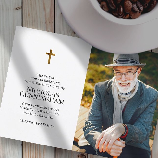 Tarjeta De Agradecimiento Funeral conmemorativo Fotos cruzadas simples y mod (Subido por el creador)