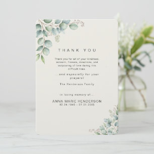 Tarjeta de agradecimiento funeral crema verde
