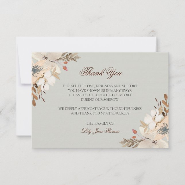 Tarjeta de agradecimiento funeral de acuarela | Ta (Anverso)