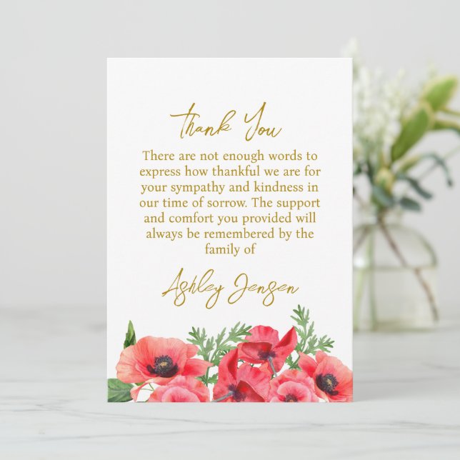 Tarjeta de agradecimiento funeral de amapola de si (Anverso de pie)