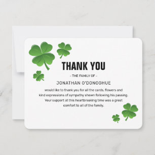 Tarjeta De Agradecimiento Funeral de Bereavement Chamrock Clover Verde Moder