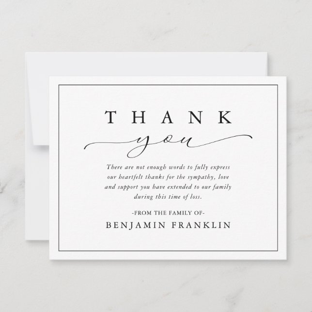 Tarjeta De Agradecimiento Funeral de Bereavement Simple Script Calligraphy (Anverso)