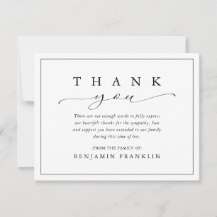 Tarjeta De Agradecimiento Funeral de Bereavement Simple Script Calligraphy