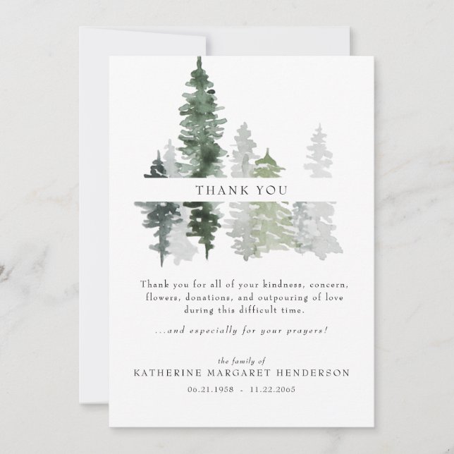 Tarjeta De Agradecimiento Funeral de Bereavement Trees de Woodland Trees Gra (Anverso)