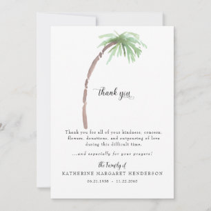 Tarjeta De Agradecimiento Funeral de Bereavement Tropical Palm Tree
