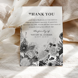 Tarjeta De Agradecimiento Funeral de Bermudas Florales en Blanco y Negro Gra