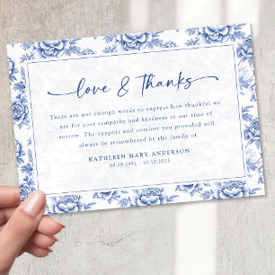 Tarjeta De Agradecimiento Funeral de Blue Floral Script