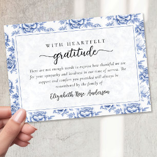 Tarjeta De Agradecimiento Funeral de Blue Floral Script