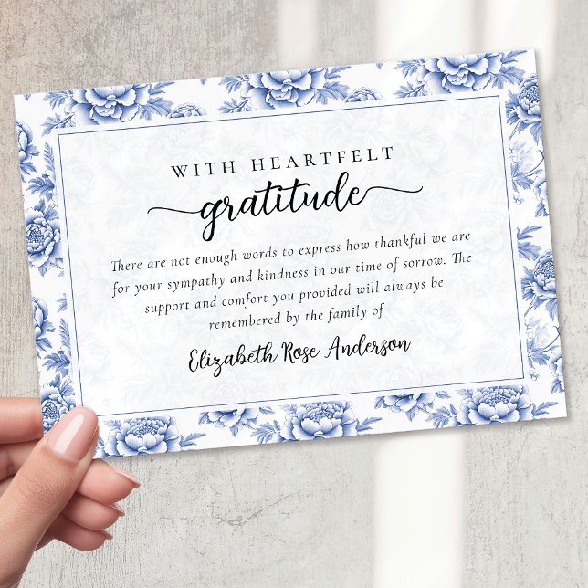 Tarjeta De Agradecimiento Funeral de Blue Floral Script (Subido por el creador)