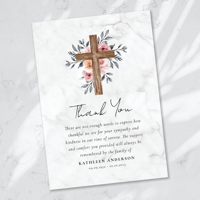 Tarjeta De Agradecimiento Funeral de Boho Floral Cross Sympathy (Subido por el creador)
