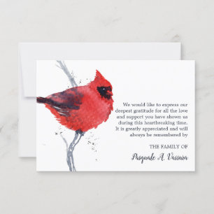Tarjeta De Agradecimiento Funeral de cardenal en acuarela
