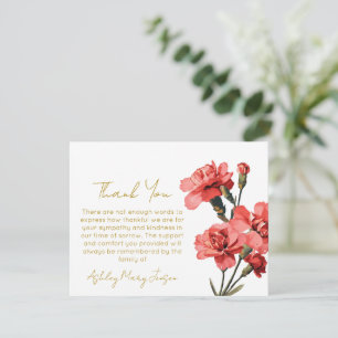 Tarjeta de agradecimiento funeral de clavel duelo 