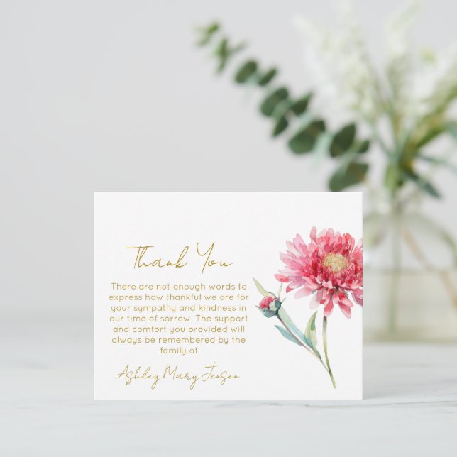 Tarjeta de agradecimiento funeral de crisantemo po (Anverso de pie)