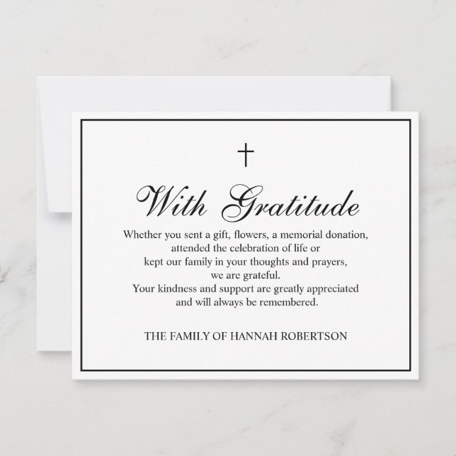 Tarjeta de agradecimiento funeral de cruz simple e (Anverso)