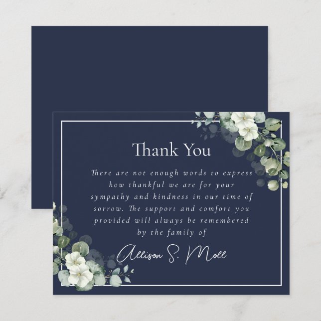 Tarjeta De Agradecimiento Funeral de Eucalipto Azul por Fallecimiento (Anverso / Reverso)