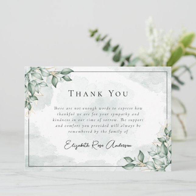 Tarjeta De Agradecimiento Funeral de Eucalyptus Bereavement (Anverso de pie)
