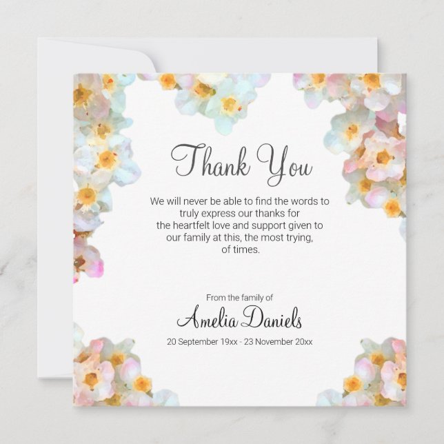 Tarjeta de agradecimiento funeral de flor silvestr (Anverso)