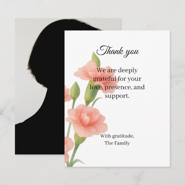 Tarjeta de agradecimiento funeral de flores con fo (Anverso / Reverso)