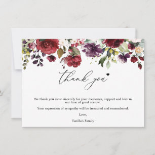 Tarjeta de agradecimiento funeral de flores de Bor