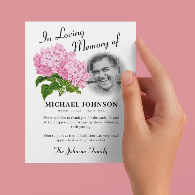 Tarjeta De Agradecimiento Funeral de fotos de Hydrangea Rosa (Subido por el creador)