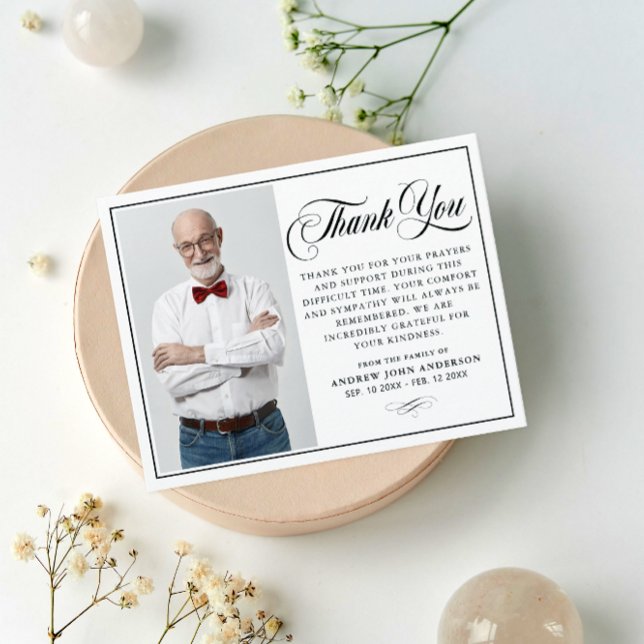 Tarjeta De Agradecimiento Funeral de fotos simple y elegante (Subido por el creador)
