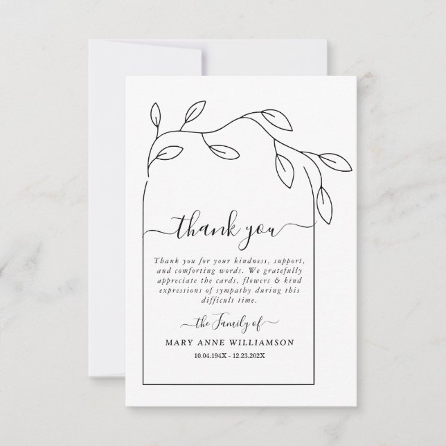 Tarjeta De Agradecimiento Funeral de guión de texto mínimo de arco (Anverso)