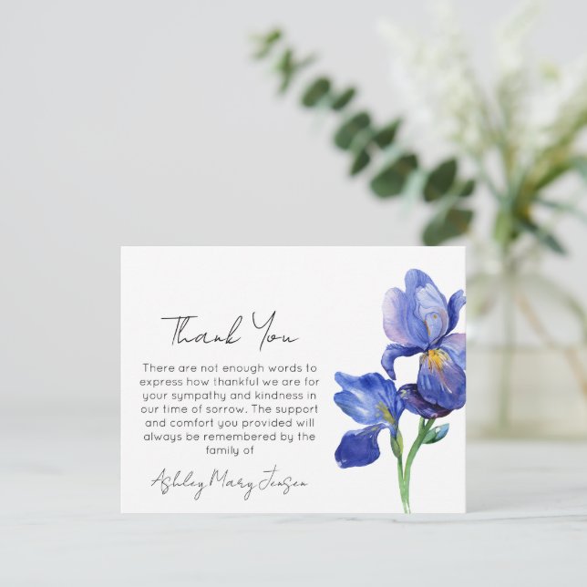 Tarjeta de agradecimiento funeral de Iris duelo  (Anverso de pie)