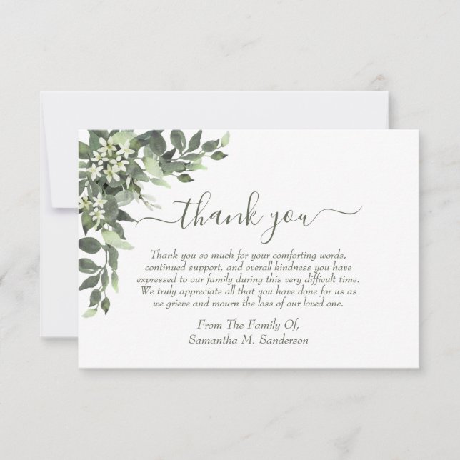 Tarjeta De Agradecimiento Funeral De La Acuarela Eucalyptus En La Memoria Am (Anverso)