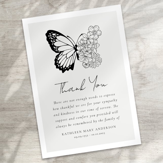 Tarjeta De Agradecimiento Funeral de la compasión floral por mariposa (Subido por el creador)