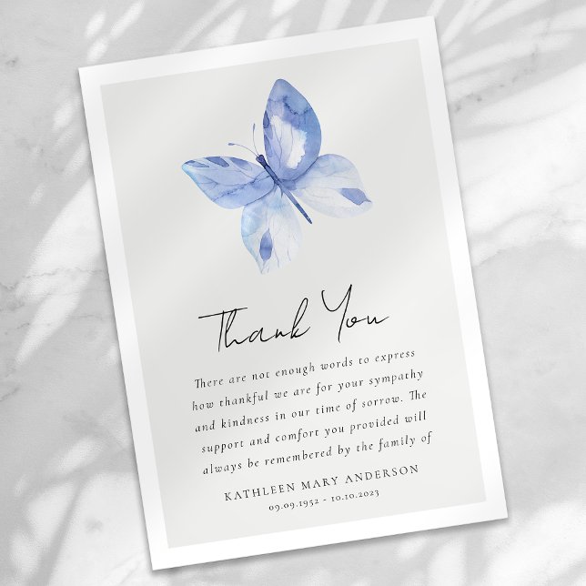 Tarjeta De Agradecimiento Funeral de la compasión por la mariposa azul (Subido por el creador)