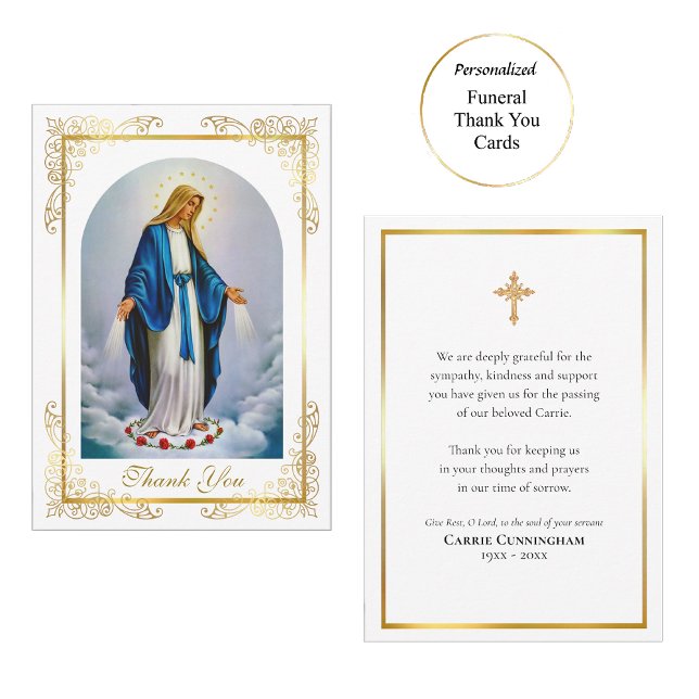 Tarjeta De Agradecimiento Funeral de la elegante Virgen María Rosas (Subido por el creador)