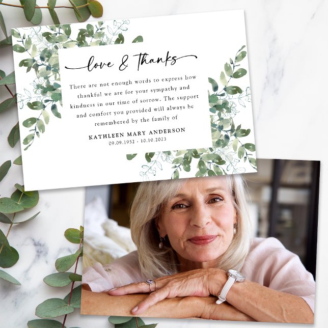 Tarjeta De Agradecimiento Funeral de la foto con guión de Eucalyptus (Subido por el creador)