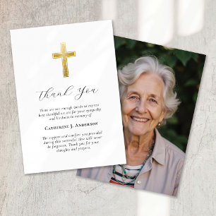 Tarjeta De Agradecimiento Funeral de la foto cruzada de oro de la simpatía