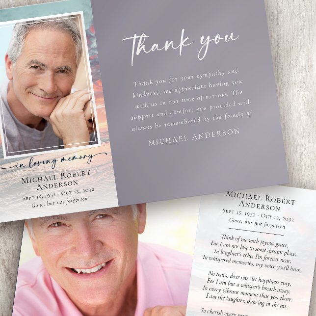 Tarjeta De Agradecimiento Funeral de la foto de la memoria oceánica del atar (Subido por el creador)