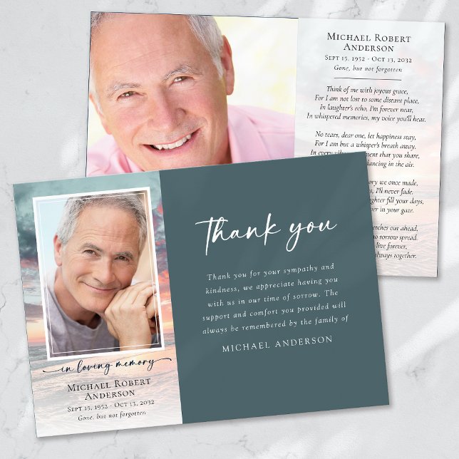 Tarjeta De Agradecimiento Funeral de la foto de la memoria oceánica del atar (Subido por el creador)