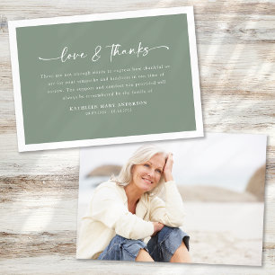 Tarjeta De Agradecimiento Funeral de la foto de Sage Green Script