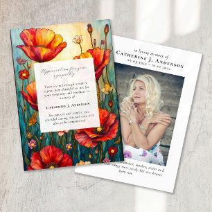 Tarjeta De Agradecimiento Funeral de la foto en memoria floral de Poppies