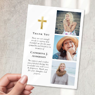 Tarjeta De Agradecimiento Funeral de la foto Gold Cross 3 Photo Sympathy