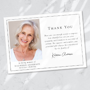 Tarjeta De Agradecimiento Funeral de la foto minimalista