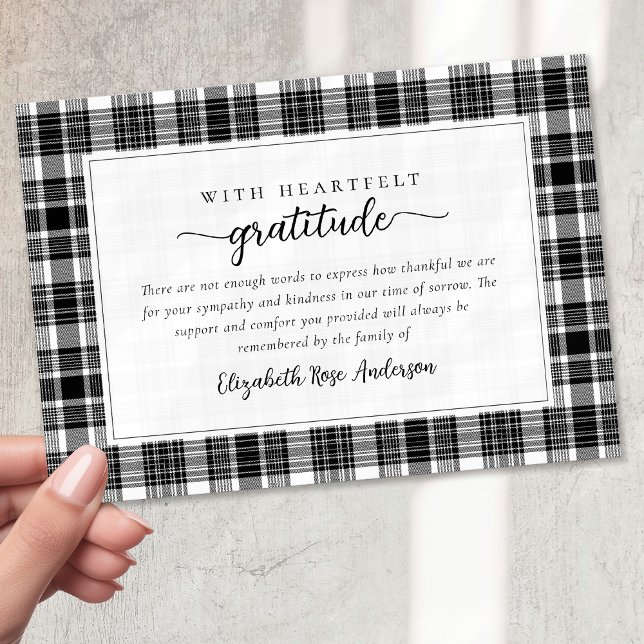 Tarjeta De Agradecimiento Funeral de la simpatía de la placa blanca negra (Subido por el creador)