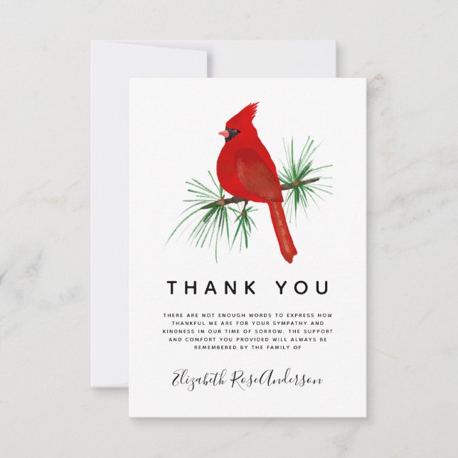 Tarjeta De Agradecimiento Funeral de la simpatía moderna del Cardenal Rojo (Anverso)