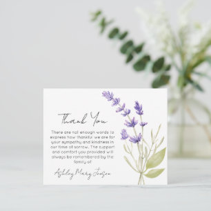 Tarjeta de agradecimiento funeral de lavanda por d