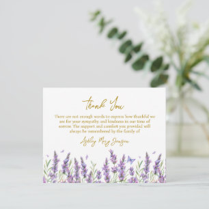Tarjeta de agradecimiento funeral de lavanda por d
