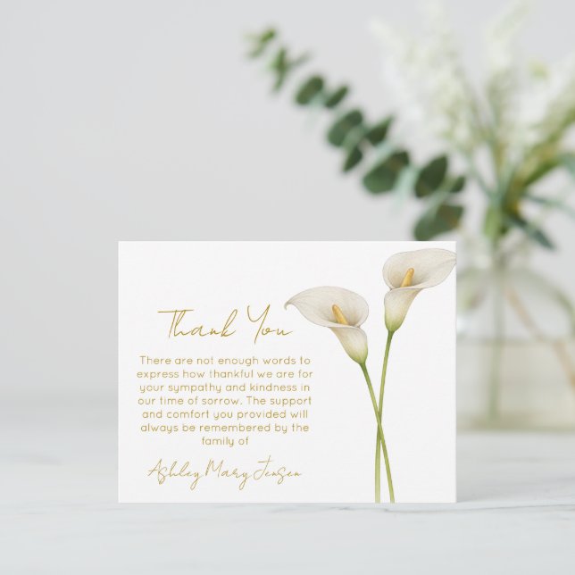 Tarjeta de agradecimiento funeral de Lirio Calla d (Anverso de pie)