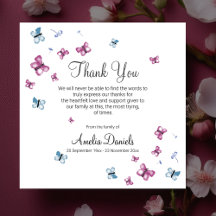 Tarjeta de agradecimiento funeral de mariposa azul